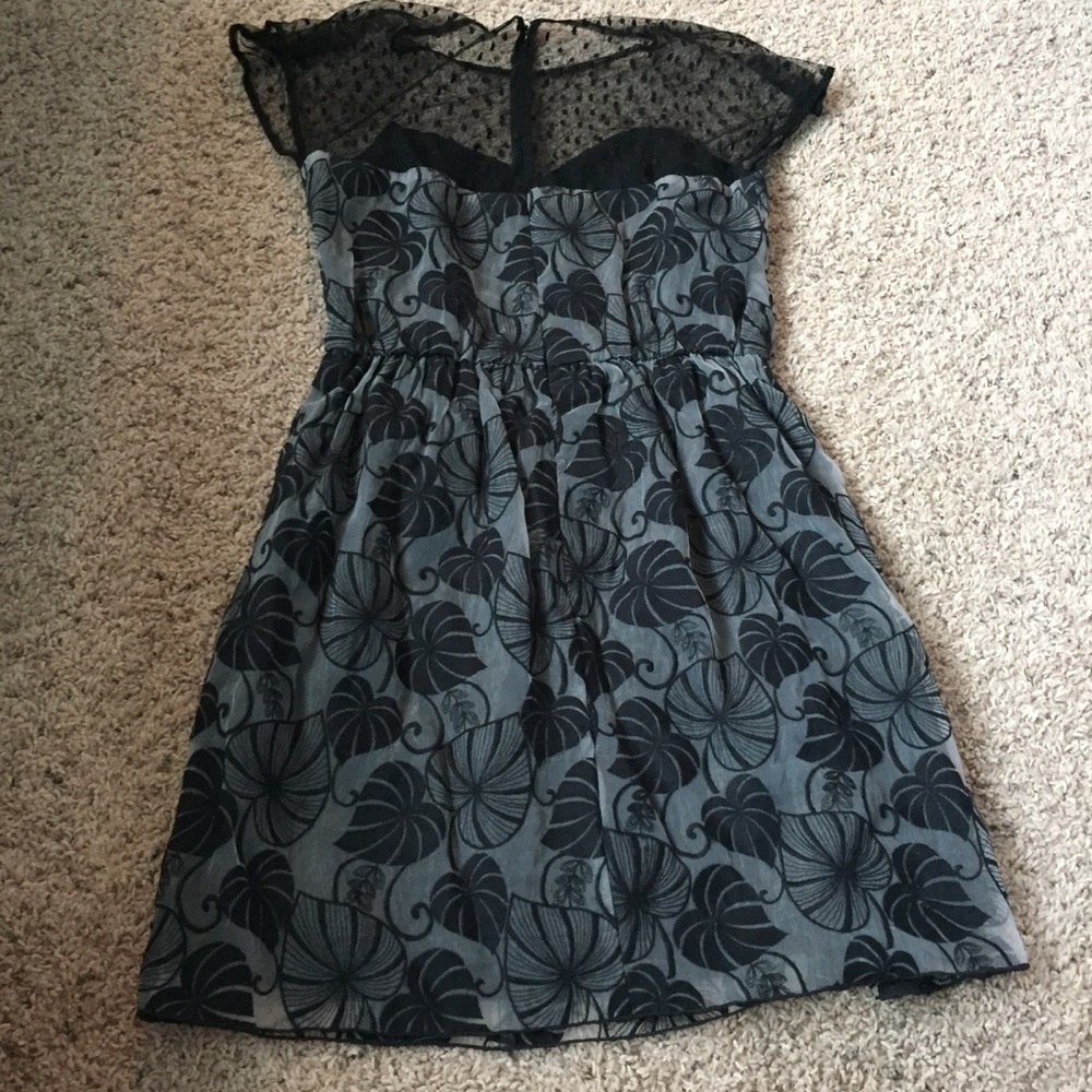 Anna Sui Black/ Gray Floral Embroidered Dress New